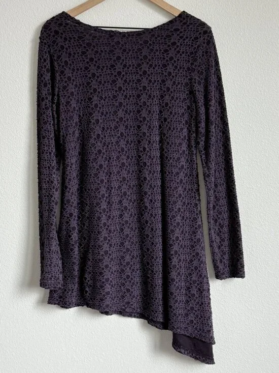 Cut Loose Purple Textured Holes Knit Asymmetrical Tunic Top Lagenlook Made USA M - Picture 5 of 8